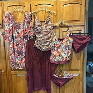 Floral and Striped Swimwear Set